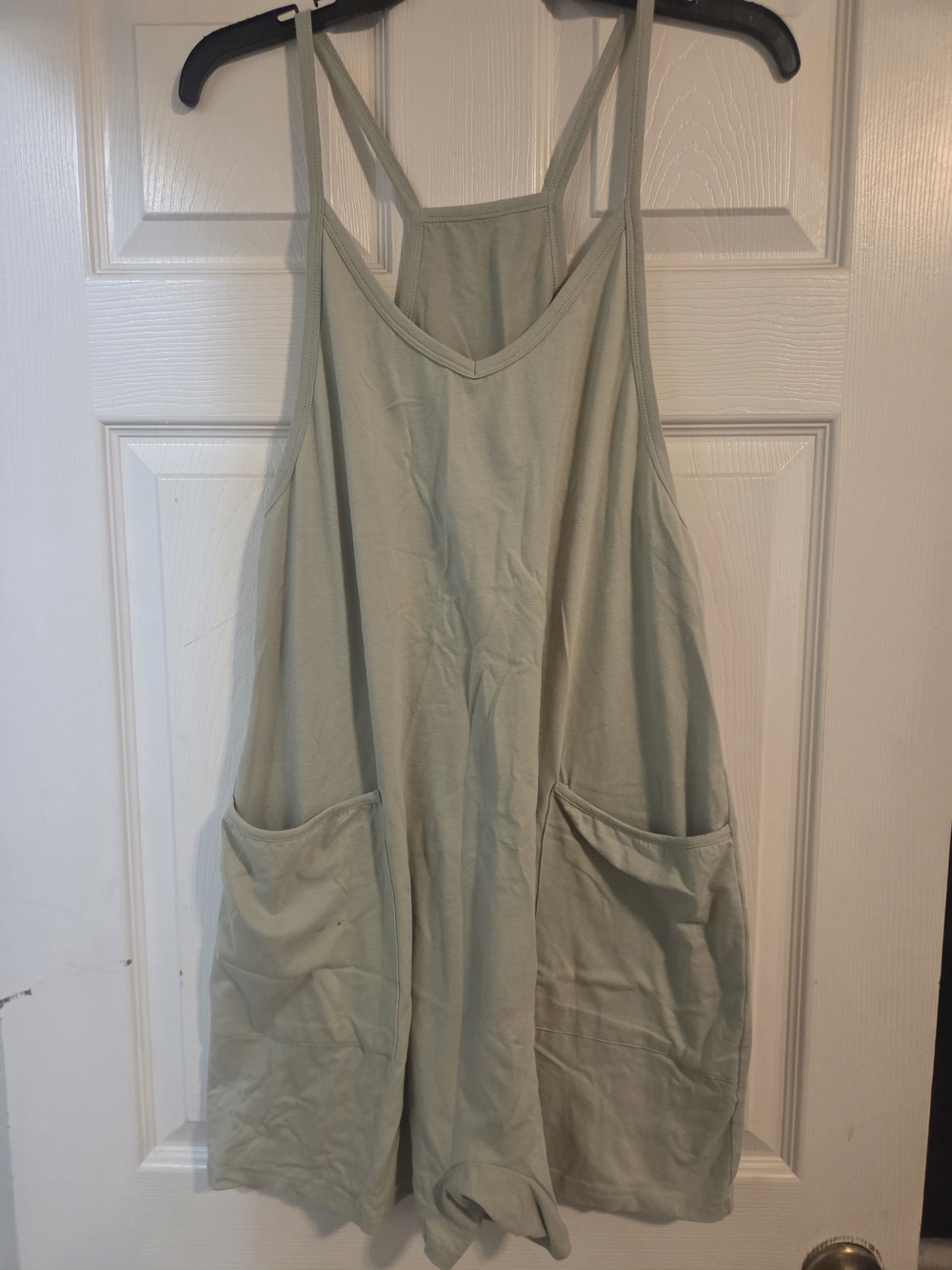 Amazon Light Sage Green Strappy Romper with Pockets